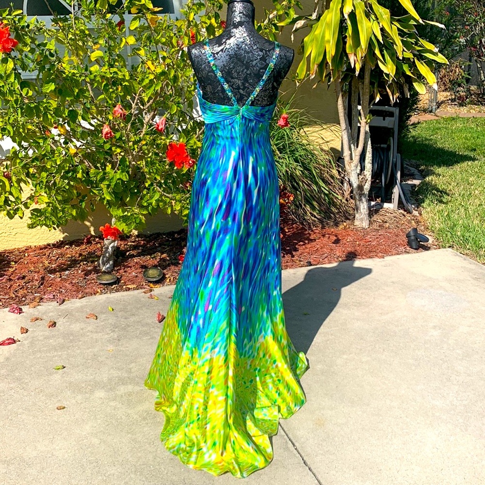 Stunning colorful whimsical gem gown by La Femme size 6 - Picture 3 of 6
